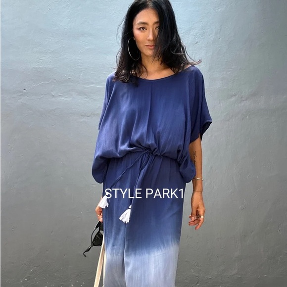 STYLE PARK MAXI KAFTAN DRESS - BNWT - ONE SIZE - COBALT BLUE/WHITE OMBRE - Picture 9 of 12